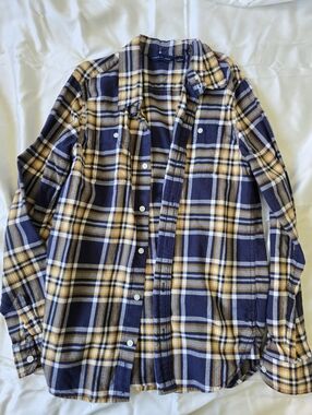 Janie and Jack Navy and Yellow Plaid Flannel Button-Down Shirt